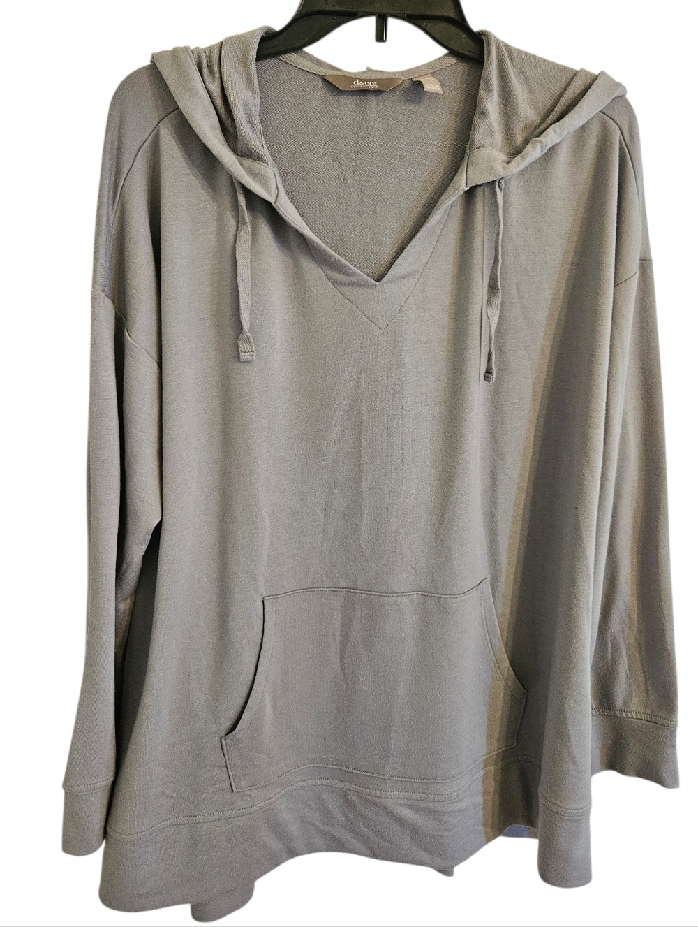 D&Co. Comfort Zone Light Gray Hooded Pullover Tee Tunic Sz LP